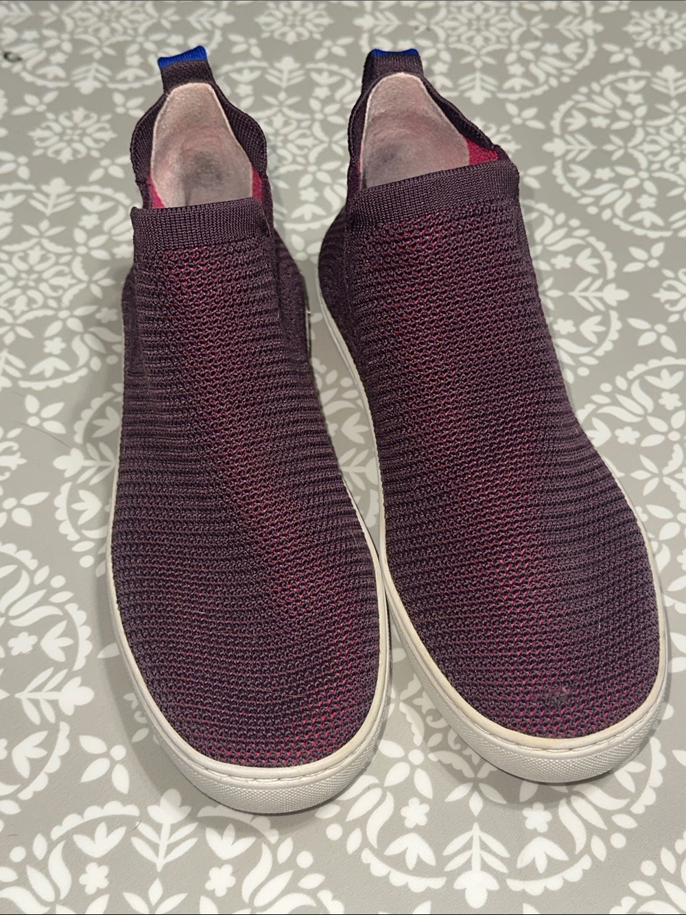 Rothy’s Slip-On Knit Sneakers in Burgundy Plum